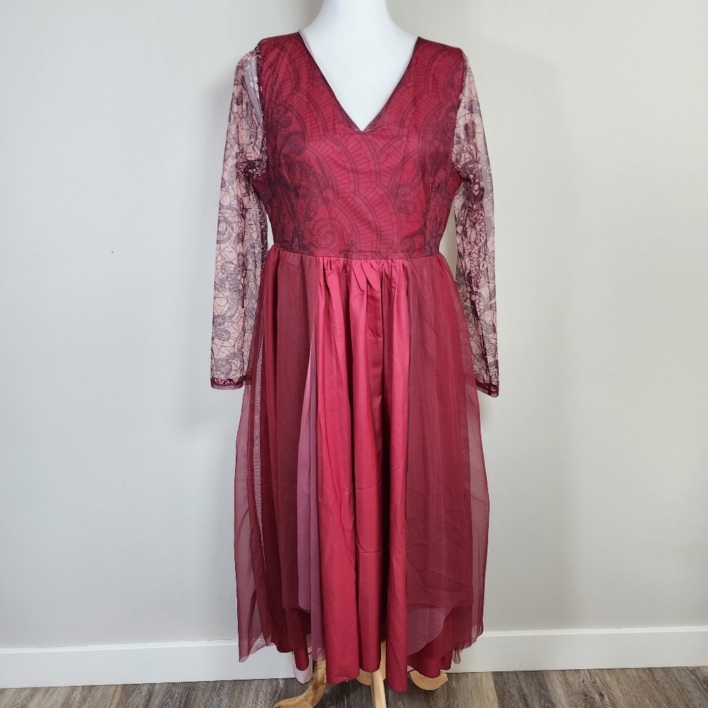 Burgundy Dress Princess Costume Womens Medium Mesh Whimsigoth‎ Fairygoth Witchy